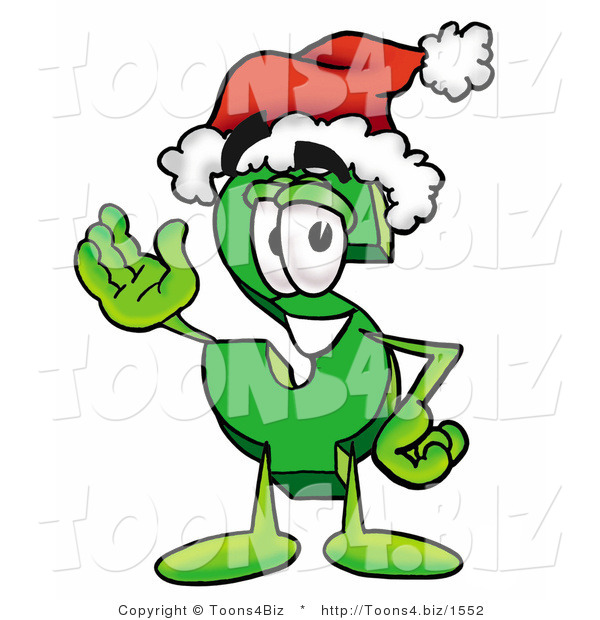 Illustration of a Cartoon Dollar Sign Mascot Wearing a Santa Hat and Waving