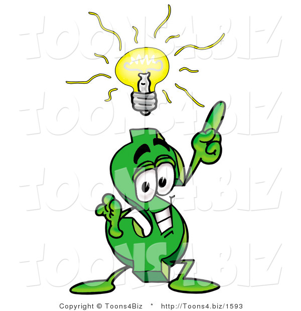 Illustration of a Cartoon Dollar Sign Mascot with a Bright Idea