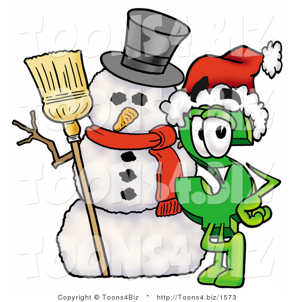 Illustration of a Cartoon Dollar Sign Mascot with a Snowman on Christmas