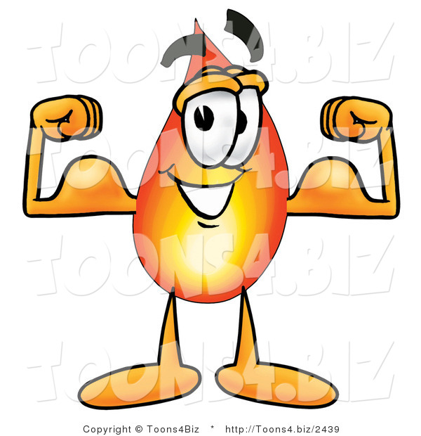 Illustration of a Cartoon Fire Droplet Mascot Flexing His Arm Muscles