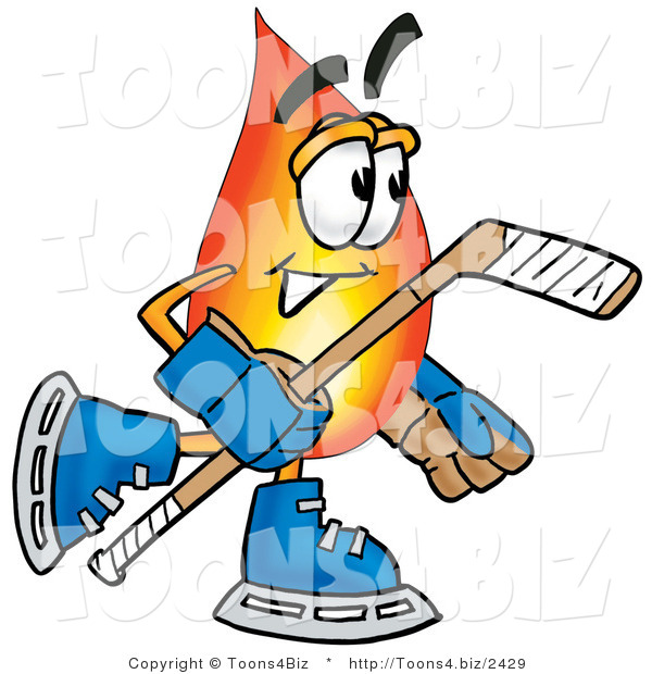 Illustration of a Cartoon Fire Droplet Mascot Playing Ice Hockey