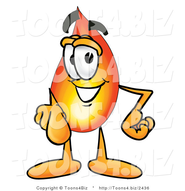 Illustration of a Cartoon Fire Droplet Mascot Pointing at the Viewer