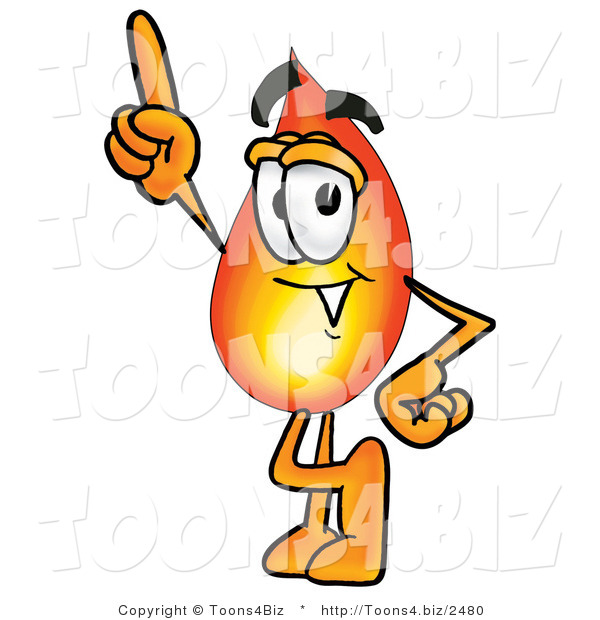 Illustration of a Cartoon Fire Droplet Mascot Pointing Upwards