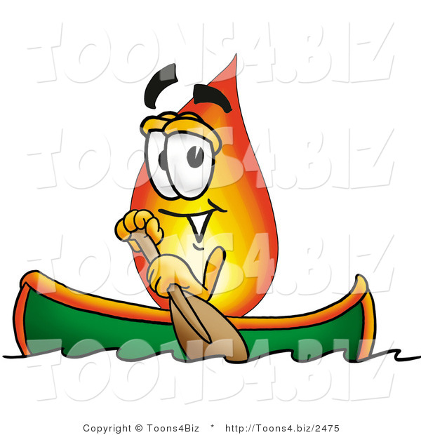 Illustration of a Cartoon Fire Droplet Mascot Rowing a Boat