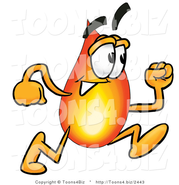 Illustration of a Cartoon Fire Droplet Mascot Running