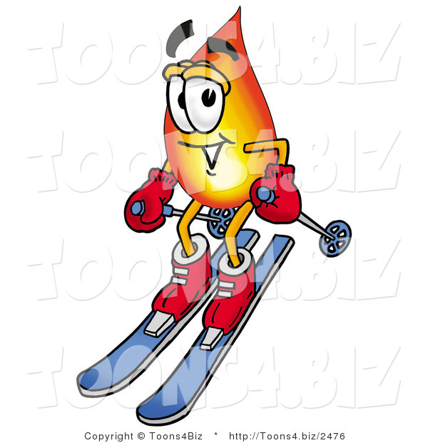 Illustration of a Cartoon Fire Droplet Mascot Skiing Downhill
