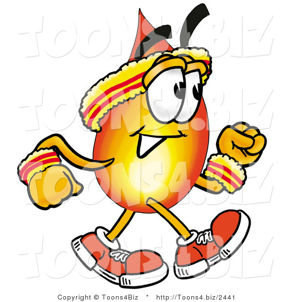 Illustration of a Cartoon Fire Droplet Mascot Speed Walking or Jogging