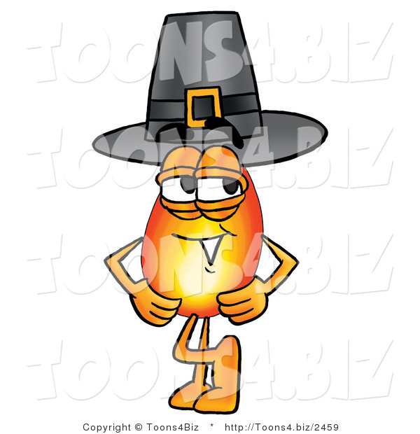 Illustration of a Cartoon Fire Droplet Mascot Wearing a Pilgrim Hat on Thanksgiving