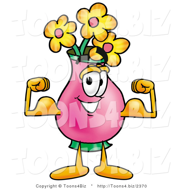 Illustration of a Cartoon Flowers Mascot Flexing His Arm Muscles