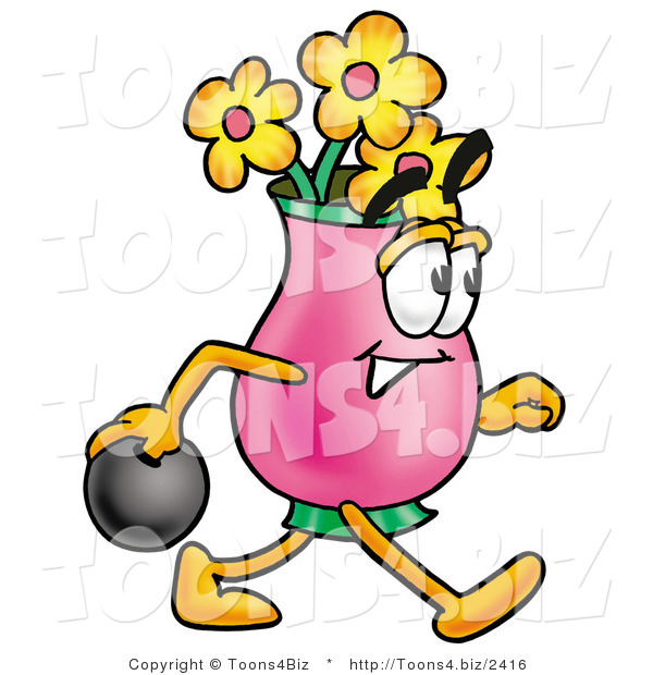 Illustration of a Cartoon Flowers Mascot Holding a Bowling Ball