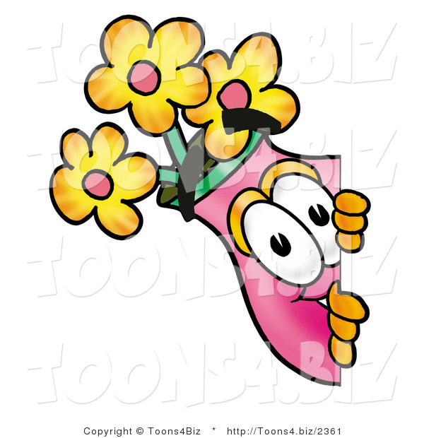 Illustration of a Cartoon Flowers Mascot Peeking Around a Corner