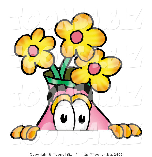 Illustration of a Cartoon Flowers Mascot Peeking over a Surface