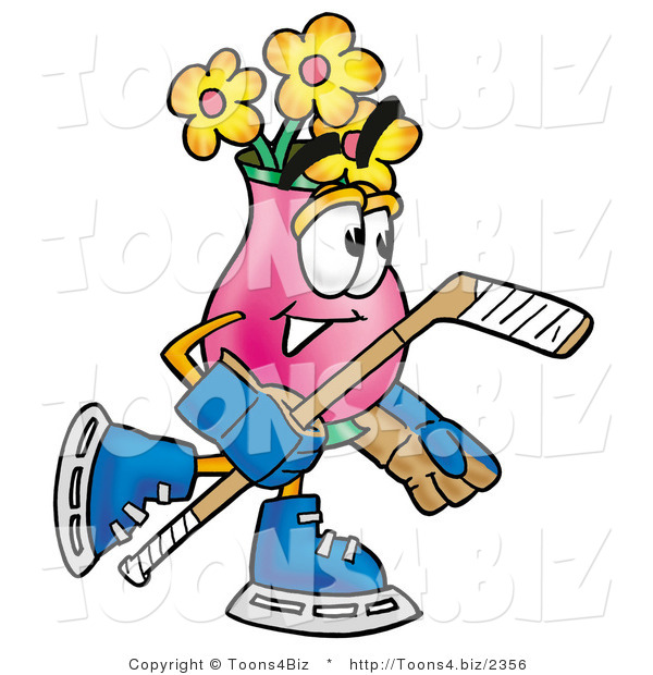 Illustration of a Cartoon Flowers Mascot Playing Ice Hockey