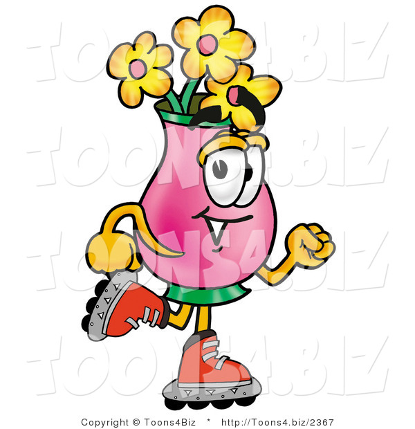 Illustration of a Cartoon Flowers Mascot Roller Blading on Inline Skates