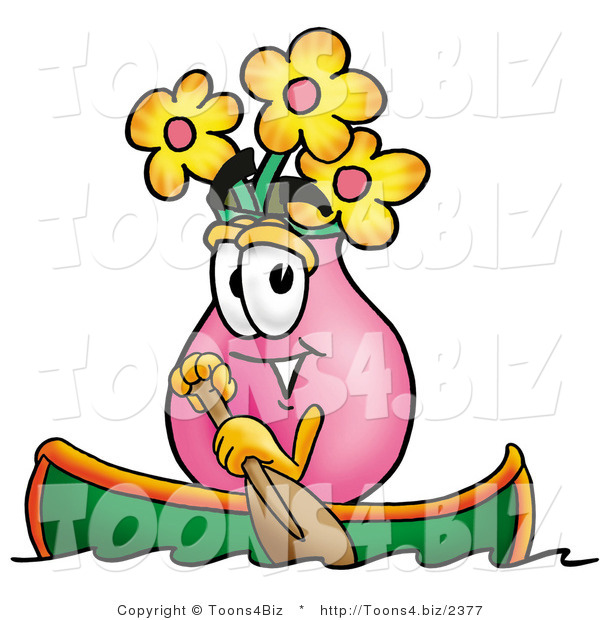 Illustration of a Cartoon Flowers Mascot Rowing a Boat