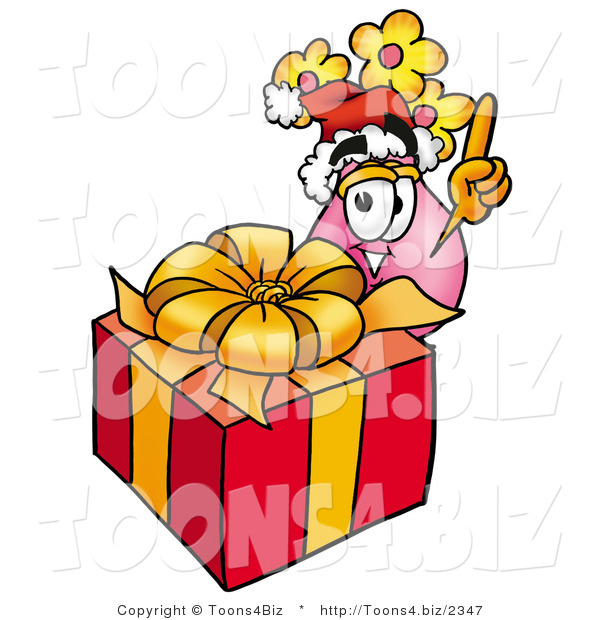 Illustration of a Cartoon Flowers Mascot Standing by a Christmas Present