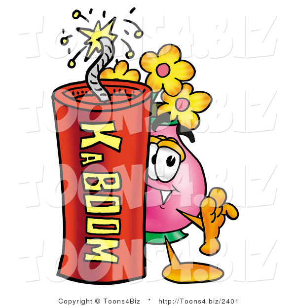 Illustration of a Cartoon Flowers Mascot Standing with a Lit Stick of Dynamite