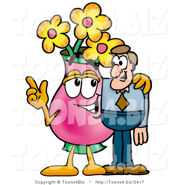 Illustration of a Cartoon Flowers Mascot Talking to a Business Man