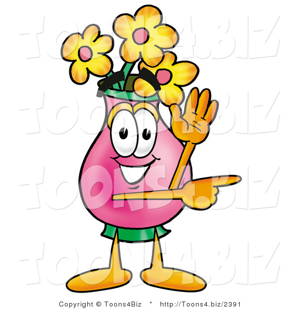 Illustration of a Cartoon Flowers Mascot Waving and Pointing