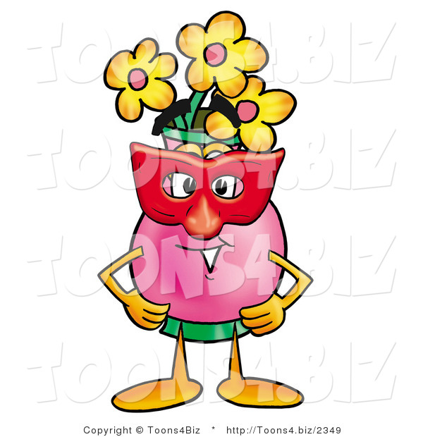 Illustration of a Cartoon Flowers Mascot Wearing a Red Mask over His Face