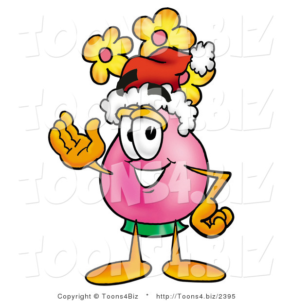Illustration of a Cartoon Flowers Mascot Wearing a Santa Hat and Waving