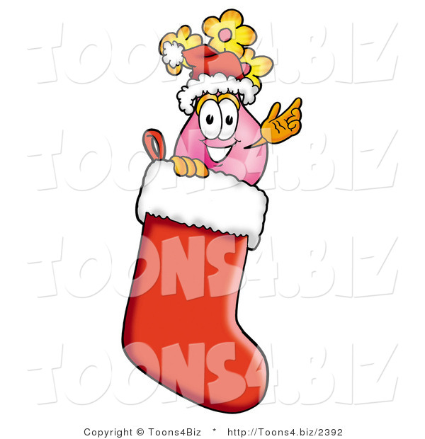 Illustration of a Cartoon Flowers Mascot Wearing a Santa Hat Inside a Red Christmas Stocking