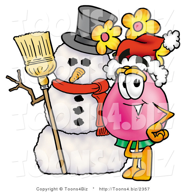 Illustration of a Cartoon Flowers Mascot with a Snowman on Christmas