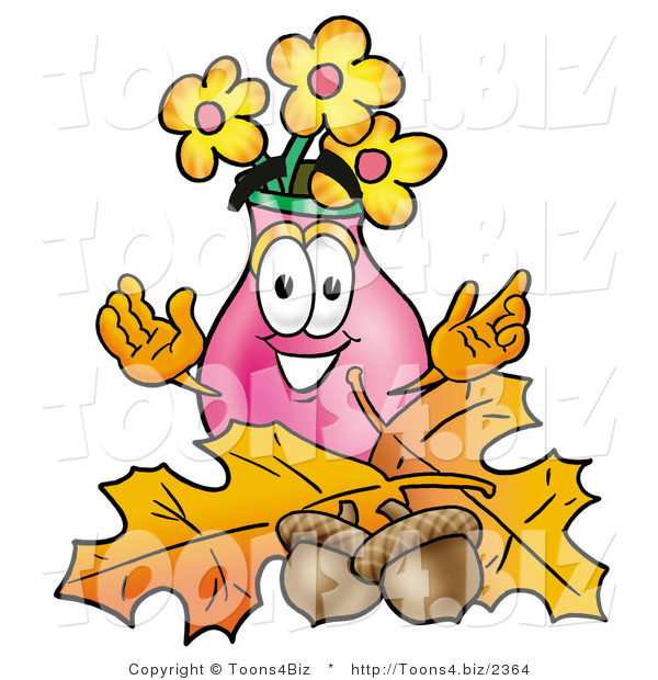 Illustration of a Cartoon Flowers Mascot with Autumn Leaves and Acorns in the Fall
