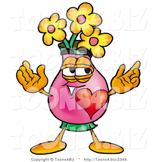Illustration of a Cartoon Flowers Mascot with His Heart Beating out of His Chest