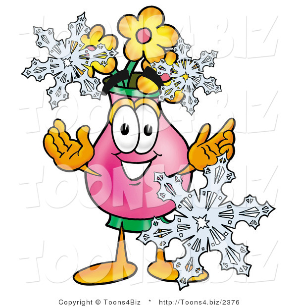 Illustration of a Cartoon Flowers Mascot with Three Snowflakes in Winter