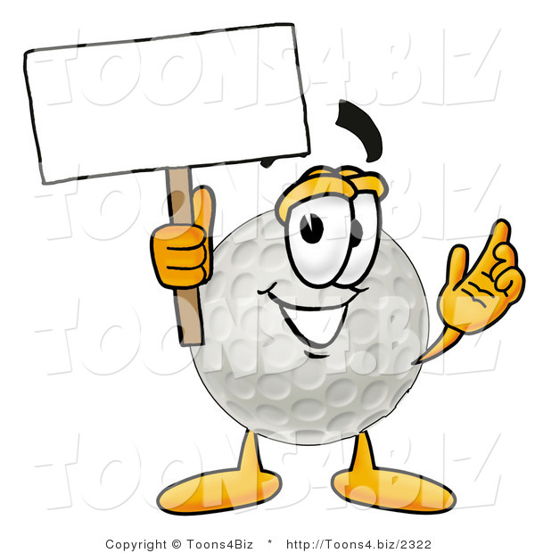 Illustration of a Cartoon Golf Ball Mascot Holding a Blank Sign
