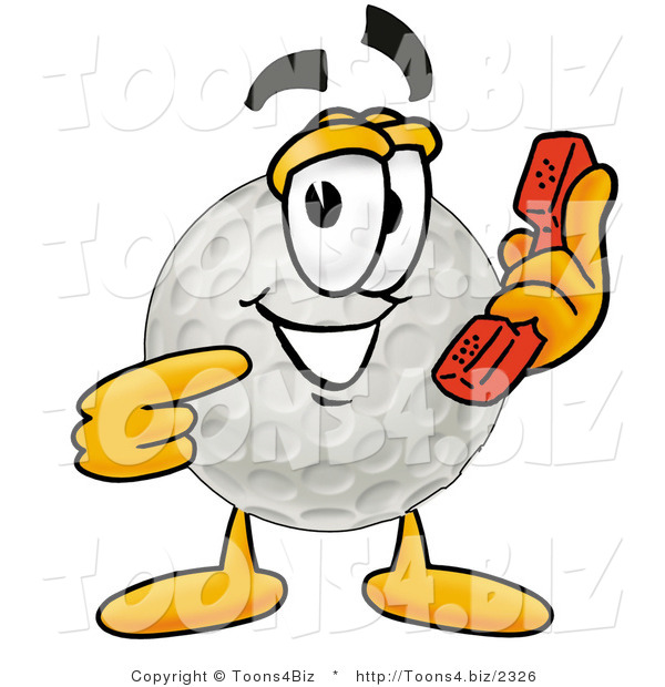 Illustration of a Cartoon Golf Ball Mascot Holding a Telephone