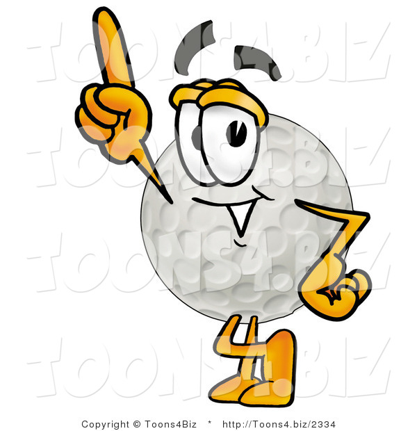 Illustration of a Cartoon Golf Ball Mascot Pointing Upwards
