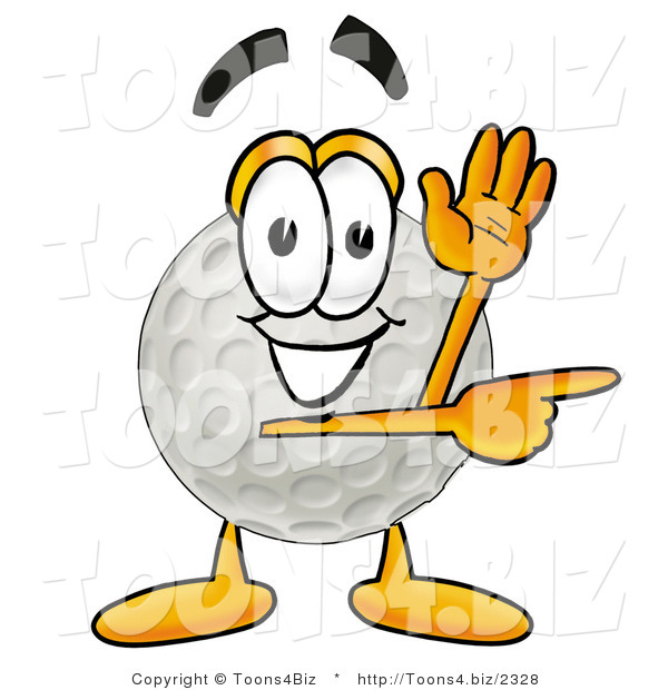 Illustration of a Cartoon Golf Ball Mascot Waving and Pointing