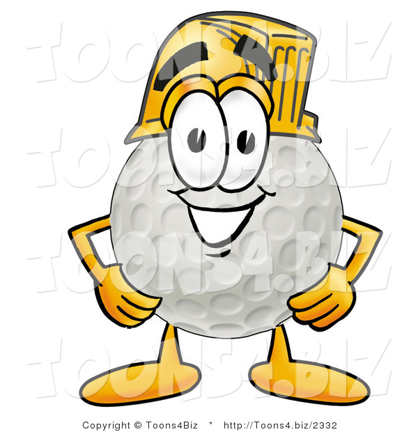 Illustration of a Cartoon Golf Ball Mascot Wearing a Helmet