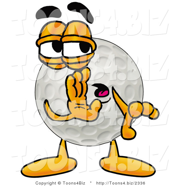 Illustration of a Cartoon Golf Ball Mascot Whispering and Gossiping