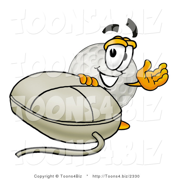 Illustration of a Cartoon Golf Ball Mascot with a Computer Mouse