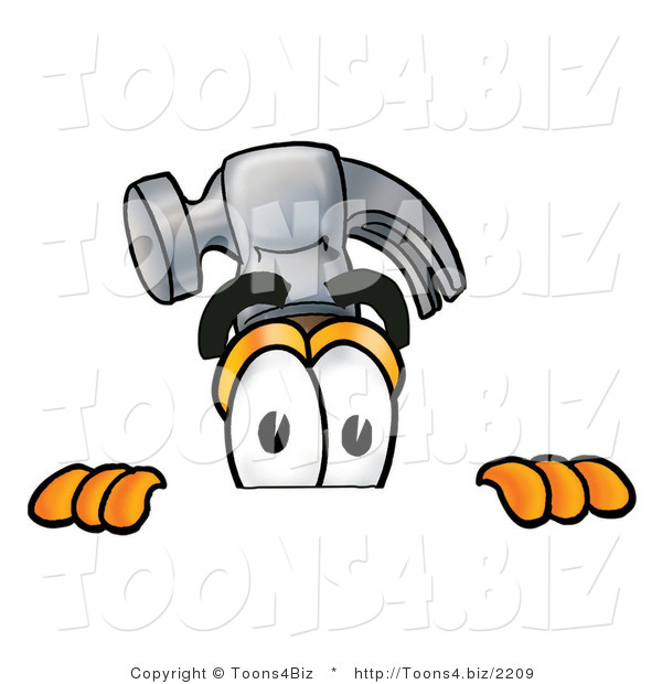 Illustration of a Cartoon Hammer Mascot Peeking over a Surface