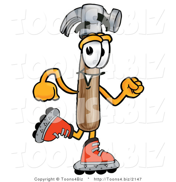 Illustration of a Cartoon Hammer Mascot Roller Blading on Inline Skates