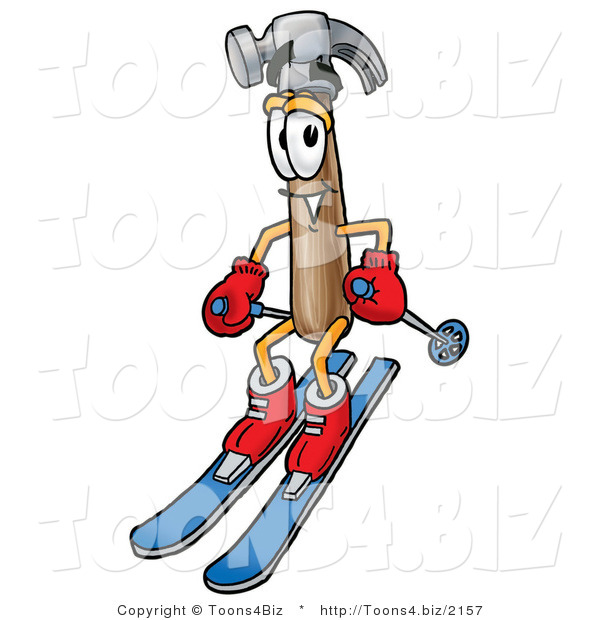 Illustration of a Cartoon Hammer Mascot Skiing Downhill