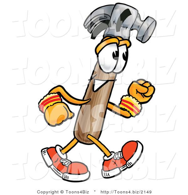 Illustration of a Cartoon Hammer Mascot Speed Walking or Jogging
