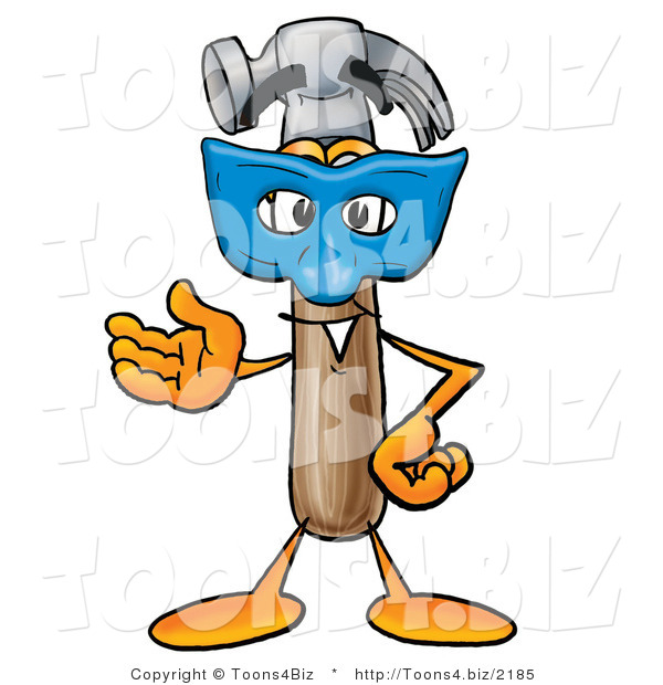 Illustration of a Cartoon Hammer Mascot Wearing a Blue Mask over His Face