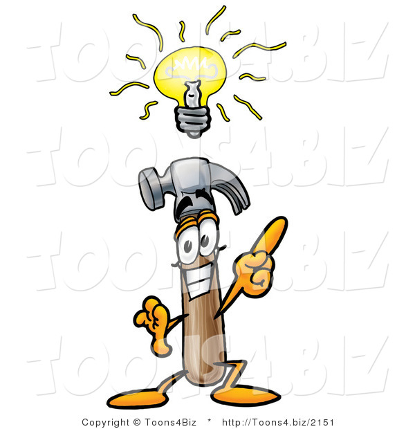 Illustration of a Cartoon Hammer Mascot with a Bright Idea