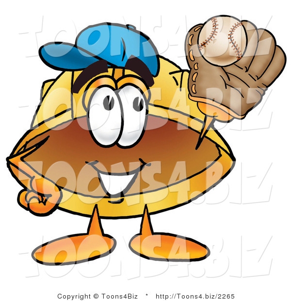 Illustration of a Cartoon Hard Hat Mascot Catching a Baseball with a Glove