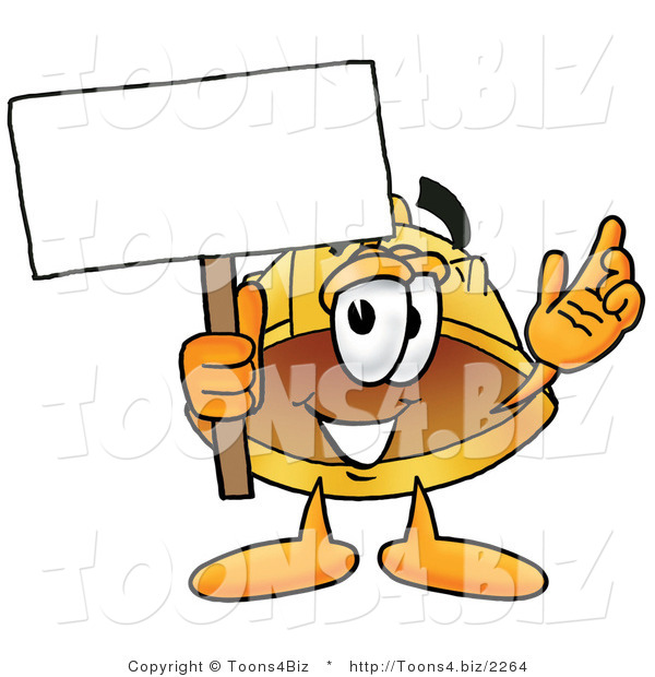 Illustration of a Cartoon Hard Hat Mascot Holding a Blank Sign