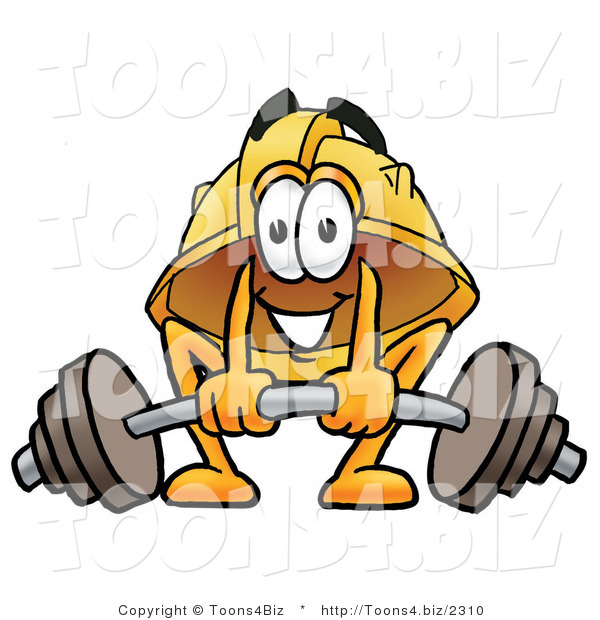 Illustration of a Cartoon Hard Hat Mascot Lifting a Heavy Barbell