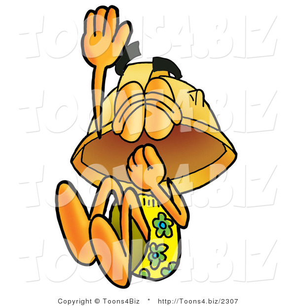 Illustration of a Cartoon Hard Hat Mascot Plugging His Nose While Jumping into Water