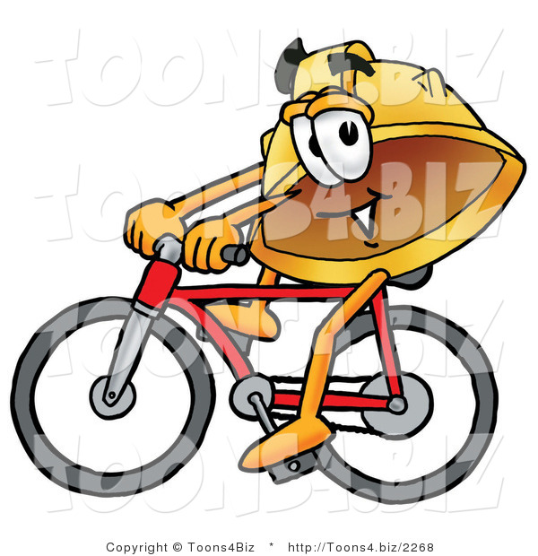 Illustration of a Cartoon Hard Hat Mascot Riding a Bicycle