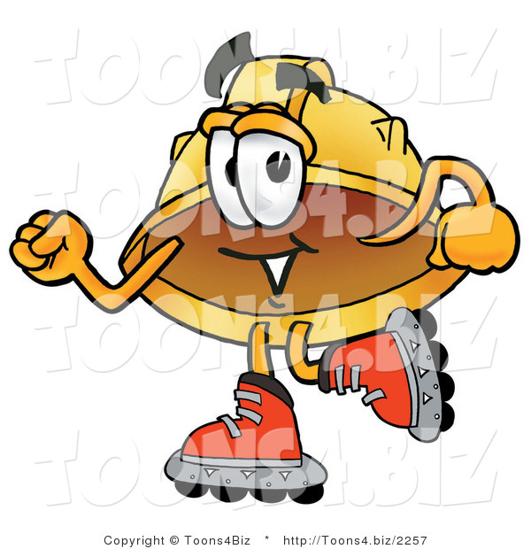 Illustration of a Cartoon Hard Hat Mascot Roller Blading on Inline Skates