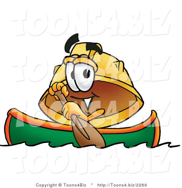 Illustration of a Cartoon Hard Hat Mascot Rowing a Boat